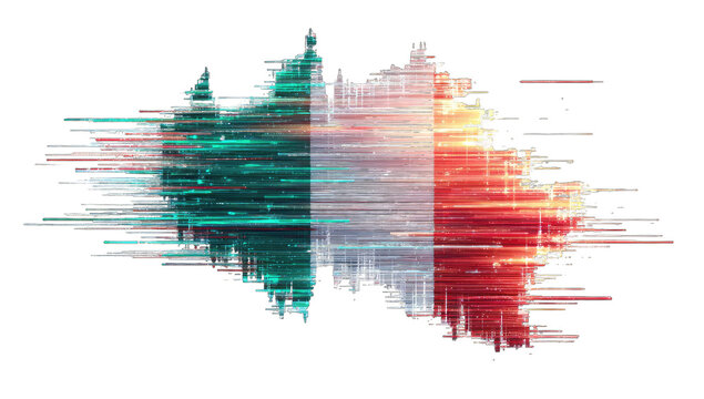 Abstract representation of the Italian flag, rendered with digital glitch effect - Powered by Adobe