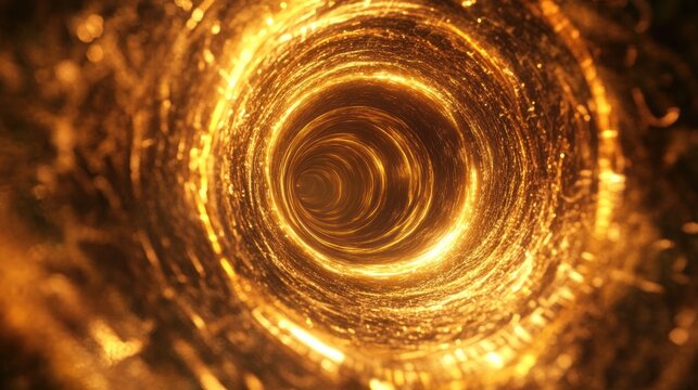 Golden spiral tunnel, glowing with fiery light