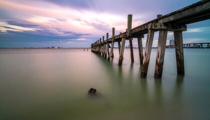 Obraz premium Wooden pier at sunset over water (2)