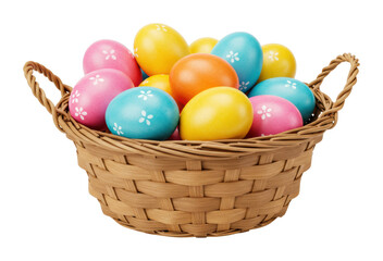 Easter egg hunt celebration garden colorful eggs in basket springtime festive decoration. Cut out PNG