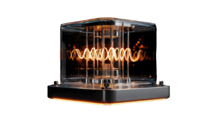 Intricate, glowing, cubed device