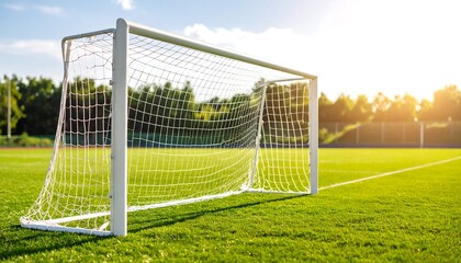 Fototapeta premium Soccer goal on a field under a bright sky