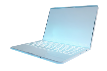Light blue laptop angled forward