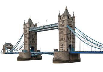 Tower Bridge London isolated on white background PNG. Iconic UK landmark, architectural illustration, famous London bridge cutout, travel and tourism concept, historic structure, and cityscape design © Leafa