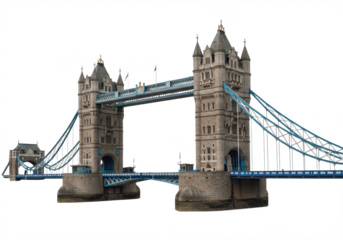 Tower Bridge London isolated on white background PNG. Iconic UK landmark, architectural illustration, famous London bridge cutout, travel and tourism concept, historic structure, and cityscape design