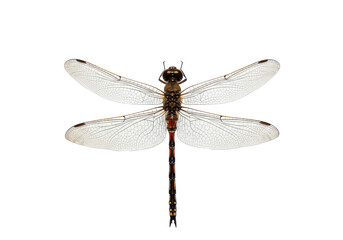 Dragonfly isolated on white background PNG. Detailed insect cutout with transparent wings, delicate body structure, entomology illustration, nature wildlife, and flying insect presentation