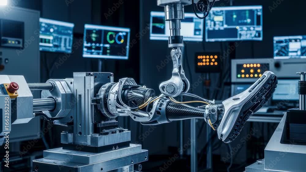 Poster hightech fatigue testing environment with a lower limb exoskeleton joint mounted on an automated loa