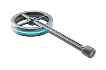 Futuristic, metallic tool with glowing ring