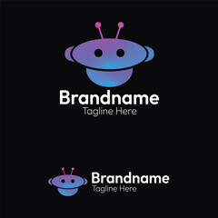 Obraz premium Modern cute alien robot head vector logo, a creative symbol for futuristic technology, space, and gaming brands