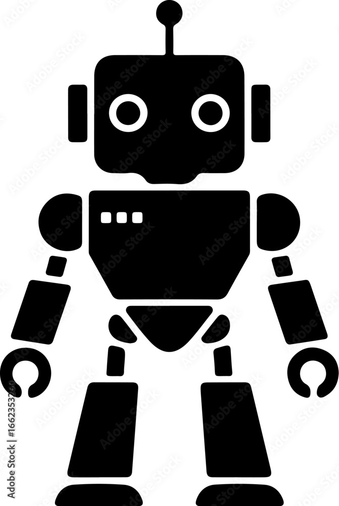 Poster classic black silhouette robot icon symbolizing futuristic technology artificial intelligence roboti