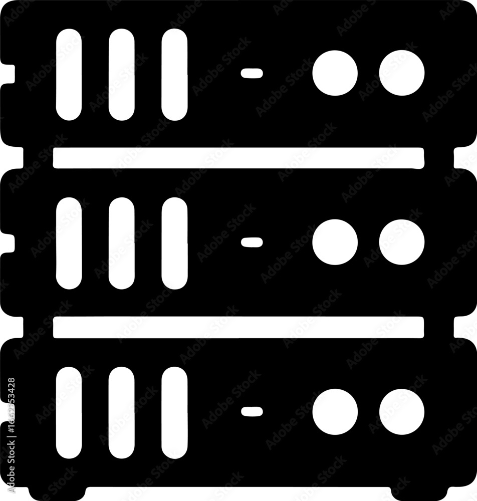 Aufkleber clean silhouette icon of a stacked server rack representing data center technology and it infrastruc