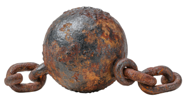 Rusty cannonball chained