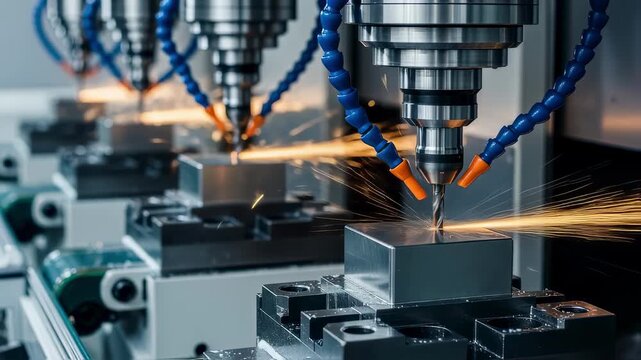 Industrial scale rareearth magnet machining line showcasing highspeed cutting tools and magnetic fixtures.