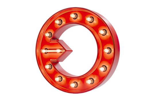 Red circular marquee light shape with arrow
