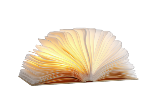 Open book, glowing light