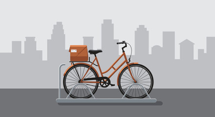 Bicycle delivery service urban city digital illustration modern environment side view sustainable transport concept. Vector illustration