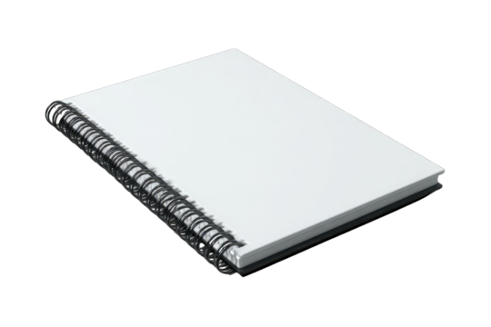 A closed spiral-bound notebook