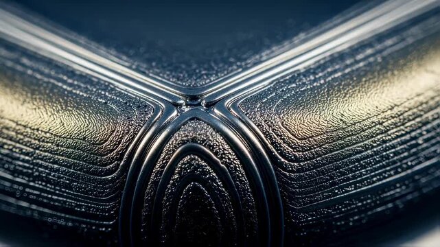 Highmagnification image of fused metal layers created by selective laser melting in cryogenic fuel valve additive manufacturing.
