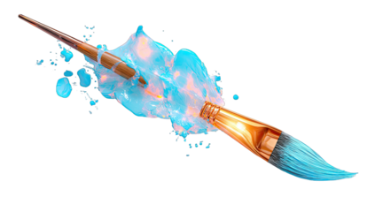 A paintbrush erupting with vibrant blue paint