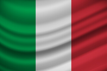 Vector flag of Italy. France waving flag background. Fabric textured flowing flag of Italy.