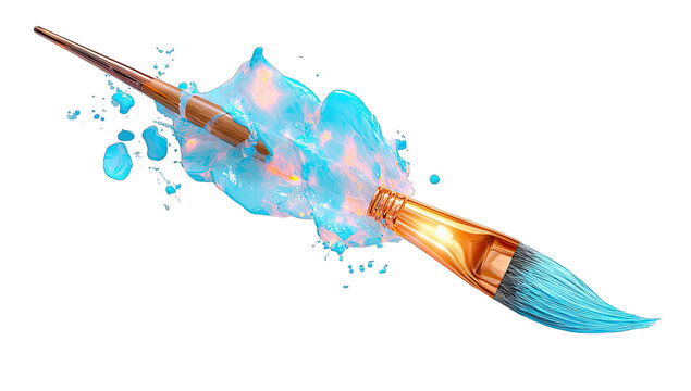 A paintbrush erupting with vibrant blue paint