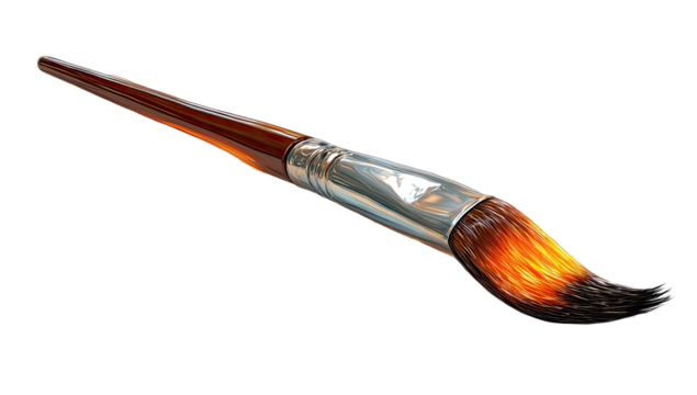 A paintbrush, fiery, angled
