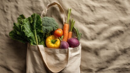 Eco-friendly cotton bag filled with fresh vegetables  