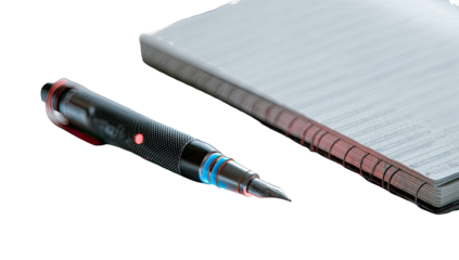 A pen and notepad resting on a surface