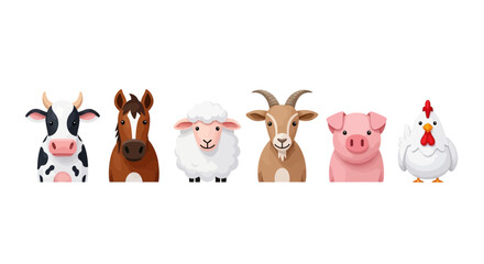Obraz premium Cute farm animals smiling with joy perfect for children's books, educational materials, or playful branding projects