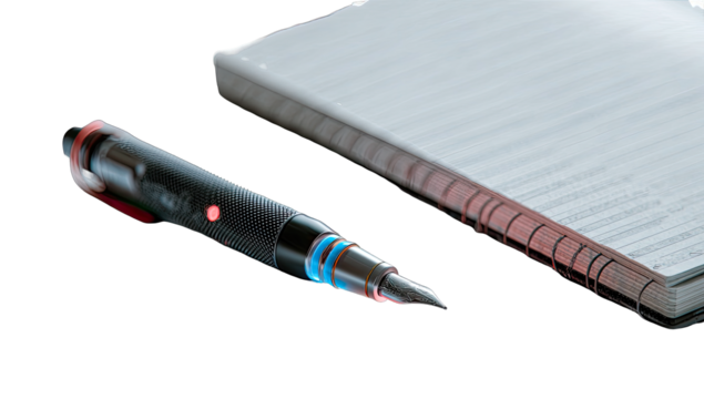 A pen and notepad resting on a surface