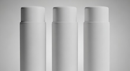 Three White Cosmetic Bottles Product Mockup on a Neutral Background