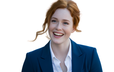 Redhead Businesswoman Laughing, Close-Up Portrait, Isolated on Transparent Background