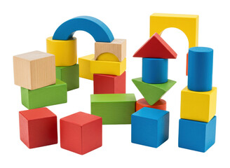 Fototapeta premium Creative building block play for kids home educational toy arrangement colorful environment top developmental concepts. Cut out PNG