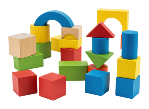 Creative building block play for kids home educational toy arrangement colorful environment top developmental concepts. Cut out PNG