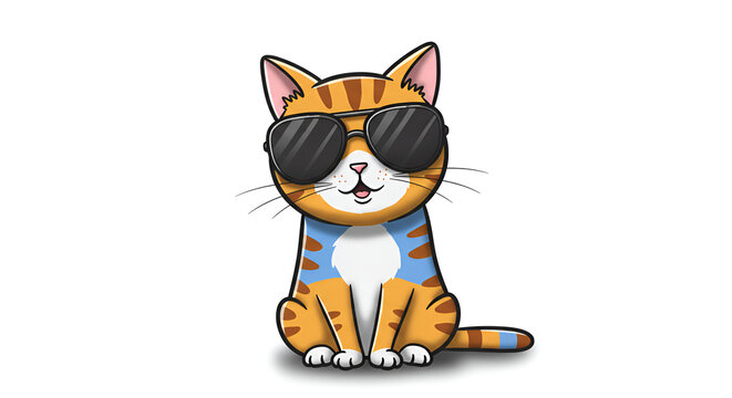 cat, cute cat, Illustration of a stylish cute cat with sunglasses, suitable for cartoon design and decoration.