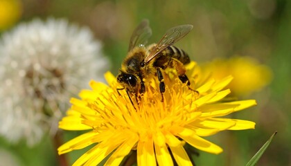 Honeybee on dandelion