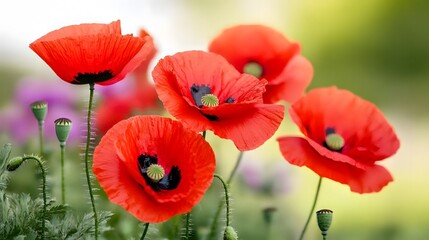 Obraz premium Vibrant Red Poppies Blooming in Field Summer Flowers