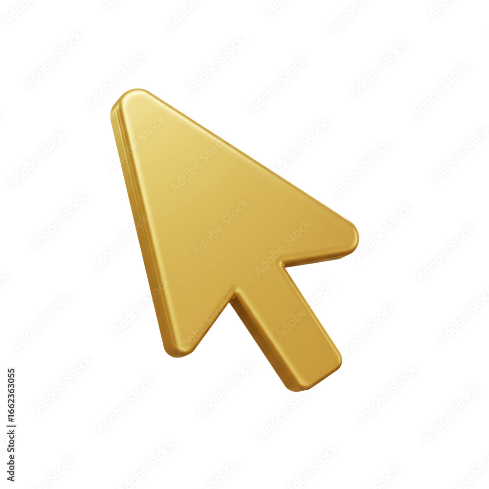 Fototapete a golden, three-dimensional cursor icon, rendered with smooth gradients and subtle shadows, pointing