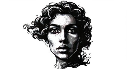 Human face icon formed from flowing ink rivers, abstract portrait symbolizing emotion