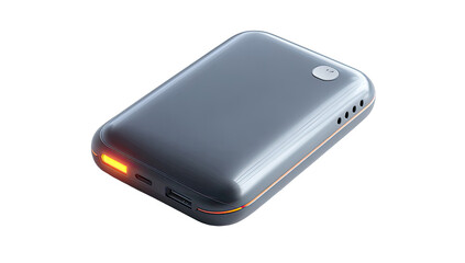 Portable gray power bank with orange indicator light