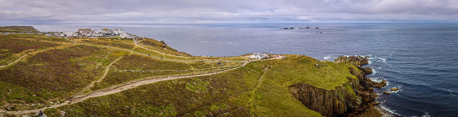 Panoramic view of Land’s End coastline with cliffs, trails, and ocean horizon