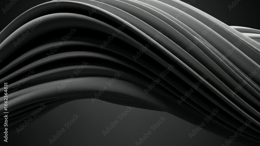 Poster abstract grayscale image showcasing flowing, layered, and undulating fabric-like forms with a smooth