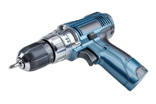 A blue and silver power drill - Powered by Adobe