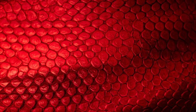 Close-up of a vibrant red reptile skin, showing detailed scales and texture.