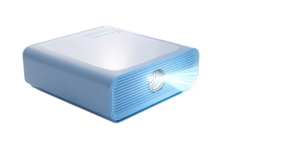 Light-blue projector icon with light beam