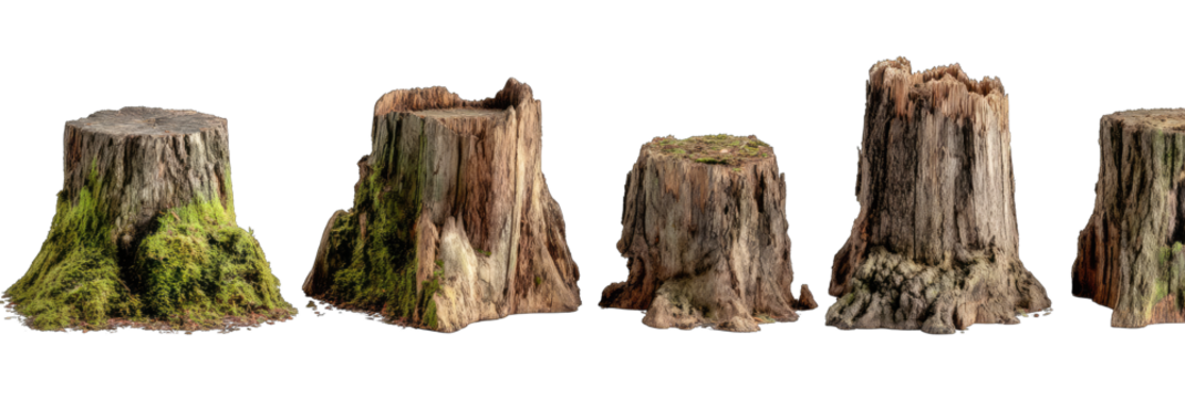 Five tree stumps with moss (1)