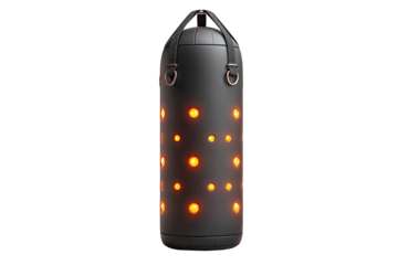 Black punching bag with orange lights