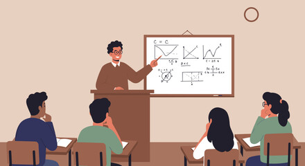 Engaging math lesson classroom educational content interactive environment teacher's perspective learning concepts. Vector illustration