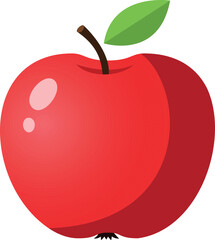 Vector illustration of a red apple with green leaf isolated on white background
