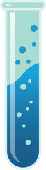 Vector illustration of a laboratory test tube filled with blue liquid and bubbles.